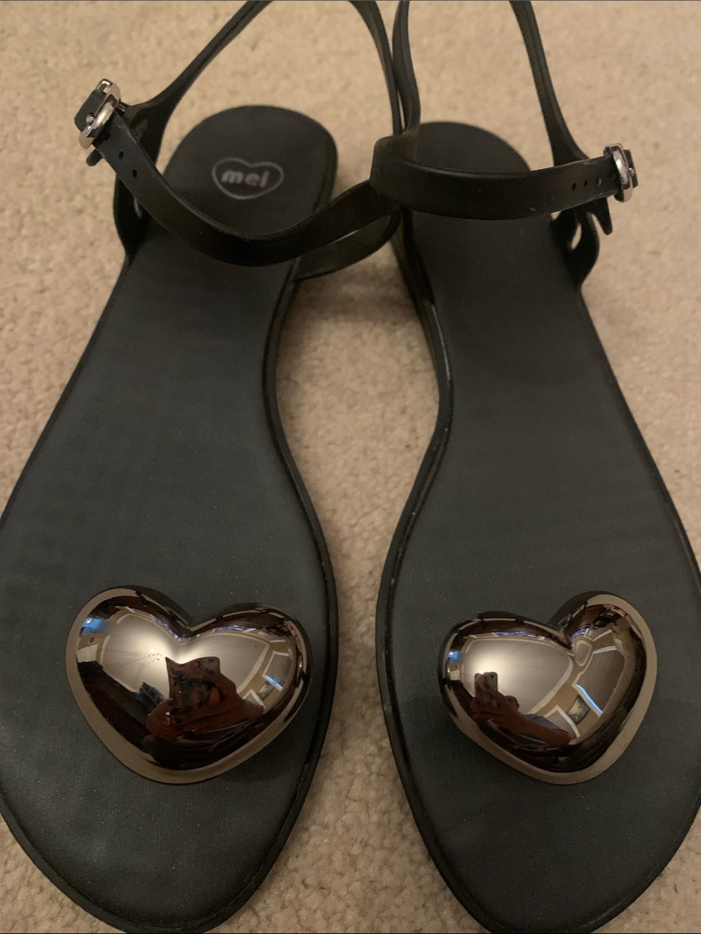MELISSA Black Rubber Ankle-Strap Sandals with Large Heart Toe